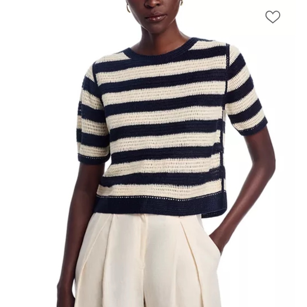SIONI Striped Crew Neck Short Sleeve Pullover Knit Sweater Size Large